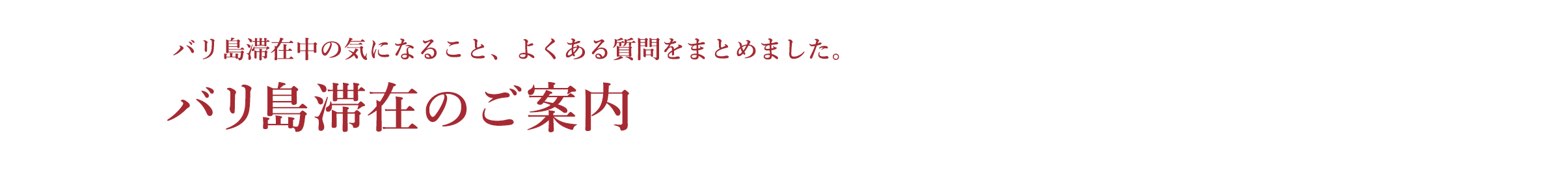 バリ島滞在のご案内 バリ島滞在中の気になること、よくある質問をまとめました。
