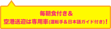 毎朝食付き&空港送迎は専用車(運転手&日本語ガイド付き)!